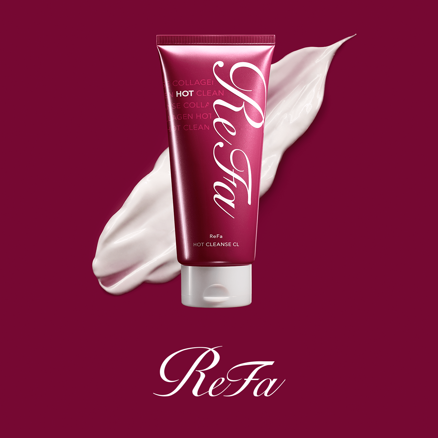 The new evolution in ReFa collagen beauty care. A rich thermal cleansing cream featuring two types of collagen. Introducing ReFa HOT CLEANSE CL.