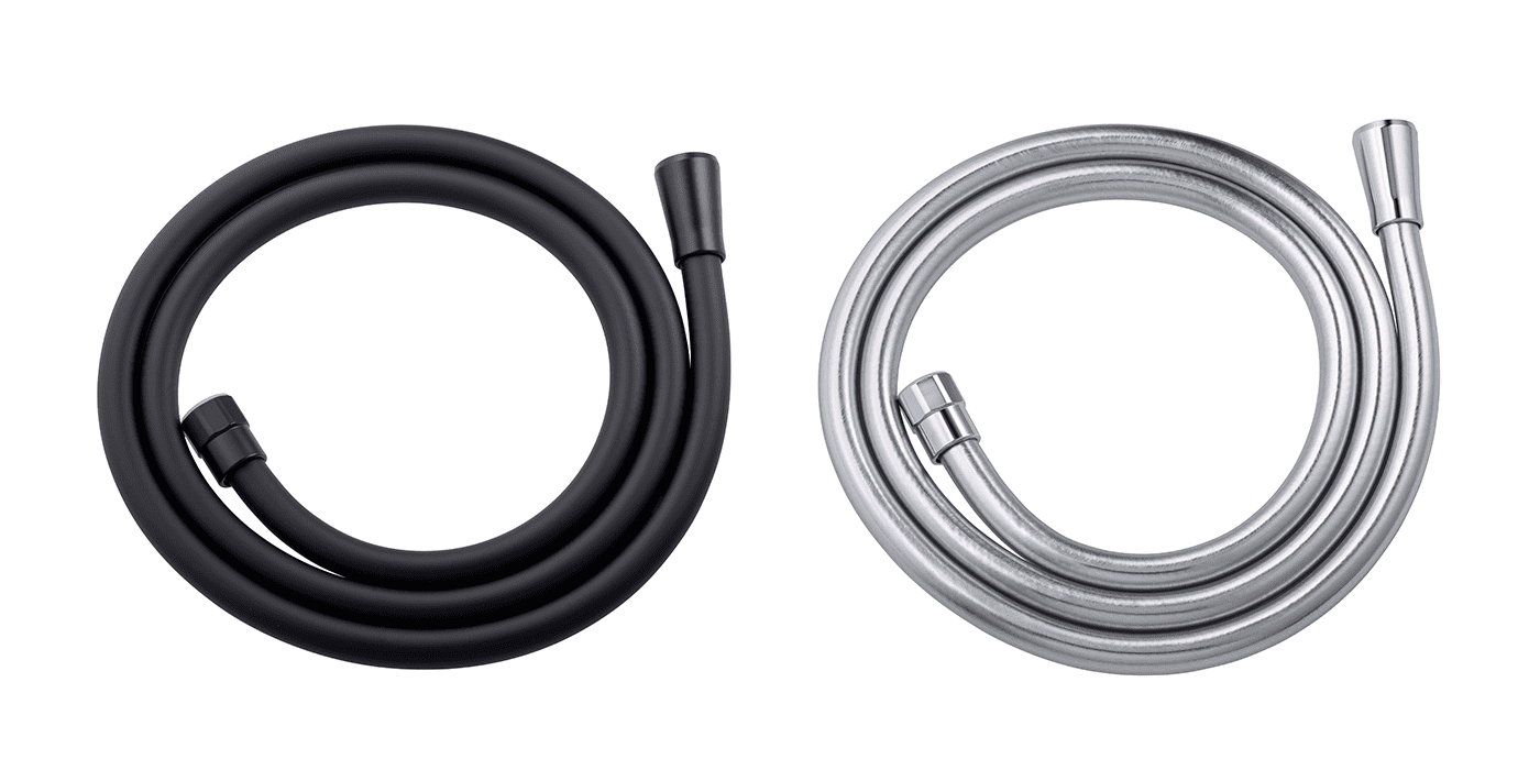 Create an elegant bathroom with carefully selected details even down to the color of your shower hose. 