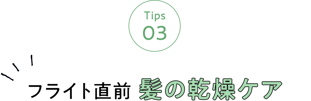 Tips 03 フライト直前 髪の乾燥ケア