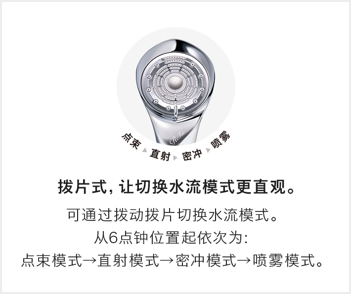 拨片式，让切换水流模式更直观。
